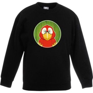 Kinder sweater zwart met vrolijke papegaai print - papegaaien trui - kinderkleding / kleding 110/116