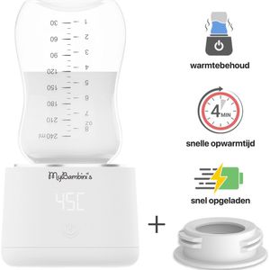 MyBambini's Bottle Warmer Pro™ - Draagbare Baby Flessenwarmer voor Onderweg - Wit - Geschikt voor Smalle Hals Flessen van Dr. Brown's, Difrax, Medela & Nanobebe