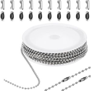 Provento - Roestvrijstalen kogelketting, 5 meter lang, 2 mm dik, met stekker voor doe-het-zelf sieraden