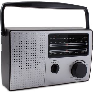 Caliber Retro 3000 - Draagbare Radio - Retro Radio - Werkt op Batterijen of Netsnoer - Keukenradio - AM en FM radio met Handvat en Koptelefoonaansluiting - Zilver grijs (HPG317R)