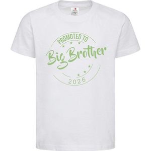 Shirt Aankondiging zwangerschap Promoted to Big Brother 2026 | korte mouw | Wit/sage green (saliegroen) | maat 86/92 zwangerschap aankondiging bekendmaking Baby big bro brother Grote Broer