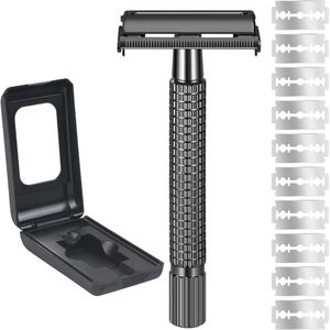 Veiligheidsscheermes voor Heren - Dubbelzijdig en Roestvrijstalen Natscheermes met 10 Scheermesjes