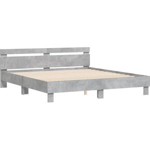 vidaXL - Bedframe - met - hoofdeinde - bewerkt - hout - betongrijs - 160x200 - cm