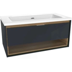 kielle Meara - Kast met wastafel 90 cm, glanzend donkergrijs/donker eiken 50026S906