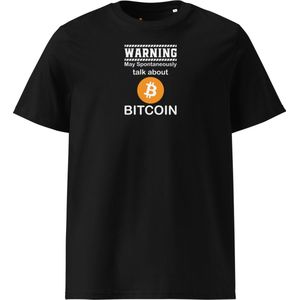 Talk About Bitcoin - Unisex - 100% Biologisch Katoen - Kleur Zwart - Maat S | Bitcoin cadeau| Crypto cadeau| Bitcoin T-shirt| Crypto T-shirt| Crypto Shirt| Bitcoin Shirt| Bitcoin Merch| Crypto Merch|Bitcoin Kleding
