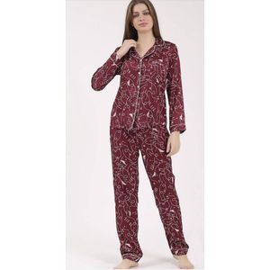 Satijn Dames Pyjama- Luxe Pyjamaset- Lingerie- Sexy- Nachtkleding Bordeaux Rood Maat S