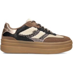 POSH by Poelman - BODIE - Dames Sneaker - Bruin en Beige - Plateauzool 4,5 cm