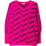 MIAMODA - Dames - Trui poncho-model LOVE-tekst - Neon bes - Maat 42+