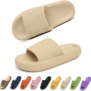 Geweo - Slippers Heren Dames - EVA Badslippers Unisex - Verdikte - Lichtgewicht - Super Zacht aan je Voeten - Anti-Slip en Stevig Voetbed - Anti-lawaai - Khaki - Maat 38/39