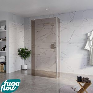 FugaFlow Eccelente Vetro Vrijstaande inloopdouche badkamer - 100x200cm - Rookglas - antikalk - 8mm veiligheidsglas - 2 zijwanden 40cm - met wandarmen en hoekprofielen - RVS geborsteld -