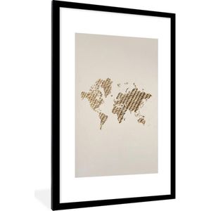 Fotolijst incl. Poster - Wereldkaart - Touw - Design - 80x120 cm - Posterlijst