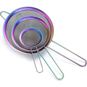 Rainbow fijnmazige zeef 3-delige set, kleurrijke meelzeef voor bakken, roestvrijstalen reiniger, veelkleurige Matcha-theezeef, sausafscheider, Stasher-zeef Pasta-zeef