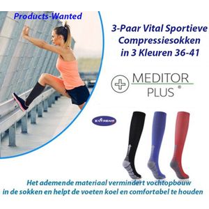 3-Paar Vital Sportieve Compressiesokken in 3 Kleuren 36-41