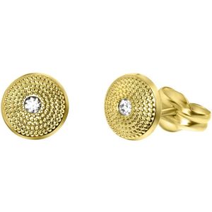 Lucardi Dames Oorbellen rond met zirkonia - Oorbellen - Cadeau - 14 Karaat Goud - Geelgoud