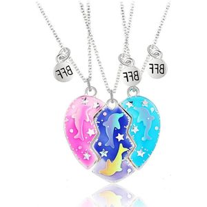 BFF Necklace for 3 - 3 Pieces Broken Heart Friendship Jewelry Gift for Girls