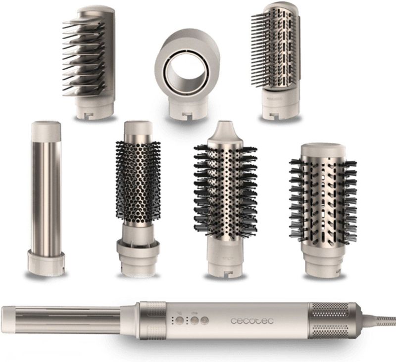 Cecotec - AirGlam - Multifunctionele Luchtföhnborstel - Champagne - 1400W - 8 Opzetstukken