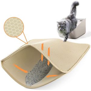 Luxiba - Kattenbakmat, grote kattenbakmat voor kattenbak, honingraat, dubbellaags design, kattenbakonderlegger, kattenbakmat, waterdicht, gemakkelijk te reinigen (beige, M, 60 x 40 cm)