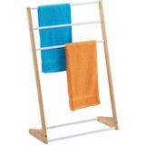 Relaxdays handdoekrek staand - handdekhouder bamboe - rek voor handdoeken - handdoekladder