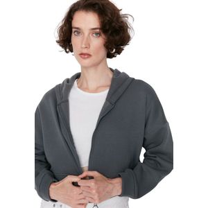 Trendyol Ecru Basic Gebreid Sweatshirt Met Rits Capuchon En Fleece Aan De Binnenkant Twoaw20Sw0660