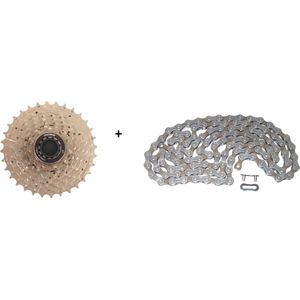 SUPERPROMO COMBIDEAL Edge 8 speed cassette 11-32 + Shimano ketting 8v met kettingslotje 8-16-24 versnellingen PREMIUM QUALITY