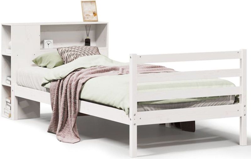 vidaXL - Bed - met - boekenkast - zonder - matras - grenenhout - wit - 90x200 - cm