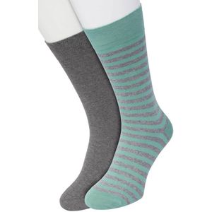 Bonnie Doon Sokken Set Gestreept en Effen voor Heren Groen/Grijs maat 40/46 - Set met 2 paar Sokken - Strepen - Katoen - Gladde Naad - Brede Boord - Perfecte Pasvorm - 2-pack - Multipack - Groen - Anthracite Heather - Malachite Green - OL0121012.502