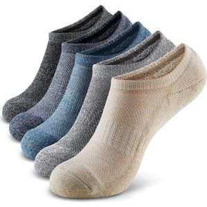 Monfoot - Onzichtbare Lage Sokken met Siliconen Grip in Meerdere Kleuren - Heren, Dames, Unisex - 5 Paar - Maat 42-46 - Wit/Zwart/Grijs/Navy/Blauw - Elastisch en Ademend