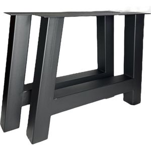 Maison DAM – 2x industriële tafelpoot A met koker 10x10cm, Hoogte 72cm, mat zwart fijn structuur, hoogwaardige kwaliteit - Inclusief steldop - Topplaat; 4mm