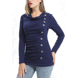 Dames Tuniek Tops met Lange Mouwen en Cowl Hals - Ruched Voorzijde met Knoppen