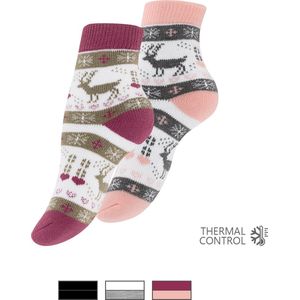 Dames thermo sokken – superzacht en warm – 2 paar – rood/roze – maat 39/42