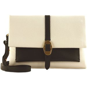 COCCINELLE Leren Schoudertas Dorian Bicolor Handbag Grained Leather Blanco / Noir Crème