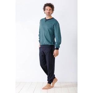 Warme blauwe herenpyjama Hajo grafisch patroon - Blauw - Maat - 52