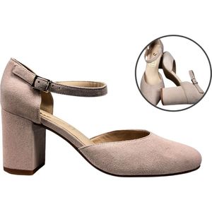 Stravers - Nude Pumps met Bandje Maat 42 Grote Maten Pumps met Blokhak