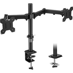 Dubbele Monitorstandaard voor 13""-27"" LCD LED Schermen, Dual Monitor Stand in Hoogte Verstelbaar, Zwenkbaar, Kantelbaar PC Computer Monitor Beugel tot 8kg, VESA 75x75-100x100MM