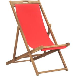 ligstoel - teakhout - rood - bruin - duurzaam - strandstoel - camping - weerbestendig - tuinmeubel - stoffen zitting - massief - comfortabel - inklapbaar - 56 x 105 x 96 cm