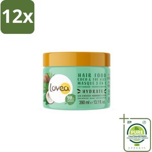 Lovea – Haarmasker – Kokos & Groene Thee 3-in-1 – Herstellend en verzachtend – 390 ml - Voordeelverpakking - 12 stuks - Haarmasker - Kokosolie