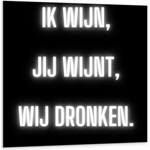 Forex - Tekst: ''Ik Wijn, Jij Wijnt, WIj dronken'' Neon Letters Wit/Zwart - 100x100cm Foto op Forex