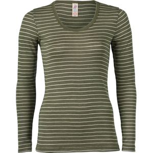 Engel Natur Dames Shirt Lange Mouw Zijde - Merino Wol GOTS Olijfgroen Gestreept 42/44L