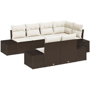vidaXL - 7-delige - Tuin - Sofa - Set - met - Kussens - Bruin - Poly - Rattan