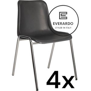 King of Chairs -set van 4- model KoC Everardo antraciet met verchroomd onderstel. Kantinestoel stapelstoel kuipstoel vergaderstoel tuinstoel kantine stoel stapel kantinestoelen stapelstoelen kuipstoelen stapelbare keukenstoel Helene eetkamerstoel