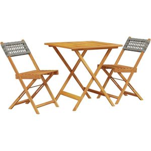 vidaXL 3-delige Bistroset poly rattan en massief hout grijs - Bistroset - Bistrosets - Loungeset - Tuinset