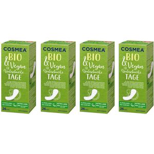 Cosmea® | 4 x 26 inlegkruisjes | EXTRA LANG | 104 stuks | absorberend | biologisch katoen en vegan | zonder parfum | multipack