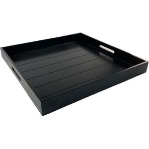WDMT XL Vierkant Houten Dienblad - 56 x 56 x 6 cm - Extra Groot Houten Dienblad met Afneembare Coating en Handvaten - Dienblad Vierkant - Dienbladen - Serveerplank - Dienblad Hocker - Borrelplank Hout - Zwart
