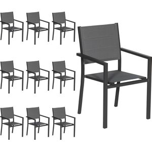 Set van 10 antraciet aluminium gestoffeerde stoelen - grijs textilene