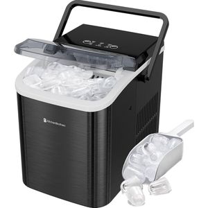 KitchenBrothers IJsblokjesmachine - 1.5L - IJsklontjes maker - 12kg/24 uur - Draagbaar - Zelfreinigingsfunctie - Gunmetal RVS