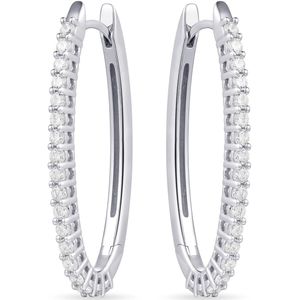 Jewels Inc. - Oorringen - Ovaal met scharnier en gezet met Zirkonia Stenen - 2mm Breed - 35mm - Gerhodineerd Zilver 925