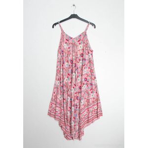 Lange dames jurk Ariel gebloemd motief roze bruin wit fuchsia blauw zwart strandjurk M/L