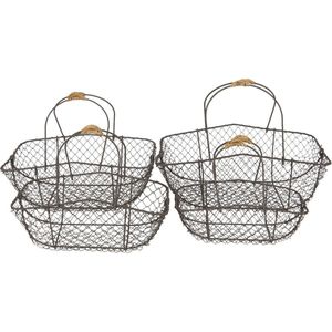 Clayre & Eef Mand Bruin Ijzer Hout Rechthoek Mand