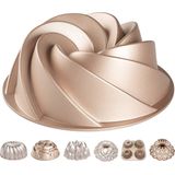 Bundt cakevorm, professionele kwaliteit, zeer resistent, dubbele anti-aanbaklaag, 24 cm ronde cakevorm, spiraal