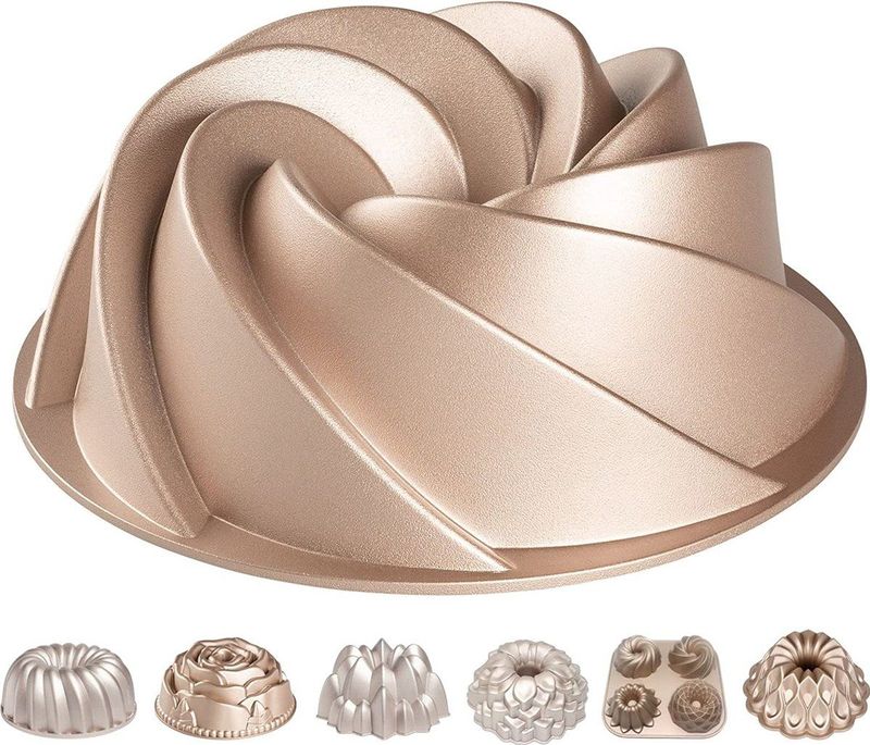 Bundt cakevorm, professionele kwaliteit, zeer resistent, dubbele anti-aanbaklaag, 24 cm ronde cakevorm, spiraal
